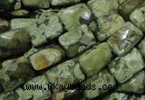 CPS79 15.5 inches 13*18mm faceted rectangle green peacock stone beads