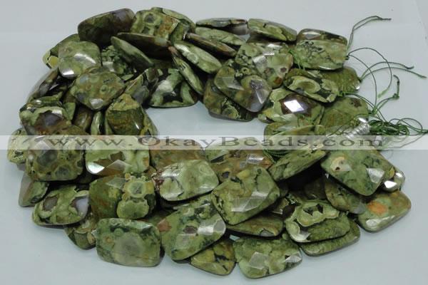 CPS82 15.5 inches 22*30mm faceted rectangle green peacock stone beads