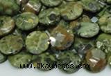 CPS84 15.5 inches 12mm faceted flat round green peacock stone beads