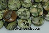 CPS86 15.5 inches 16mm faceted flat round green peacock stone beads