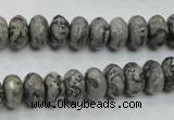 CPT120 15.5 inches 6*10mm faceted rondelle grey picture jasper beads