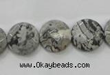 CPT125 15.5 inches 15mm faceted coin grey picture jasper beads