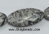 CPT128 15.5 inches 20*40mm faceted oval grey picture jasper beads