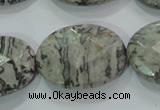 CPT129 15.5 inches 22*30mm faceted oval grey picture jasper beads