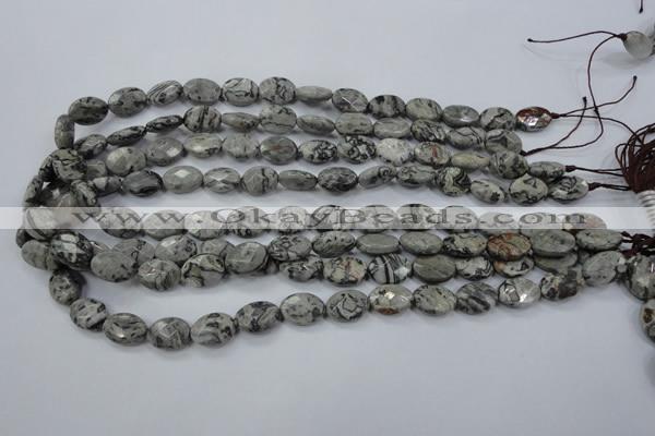 CPT143 15.5 inches 10*14mm faceted oval grey picture jasper beads