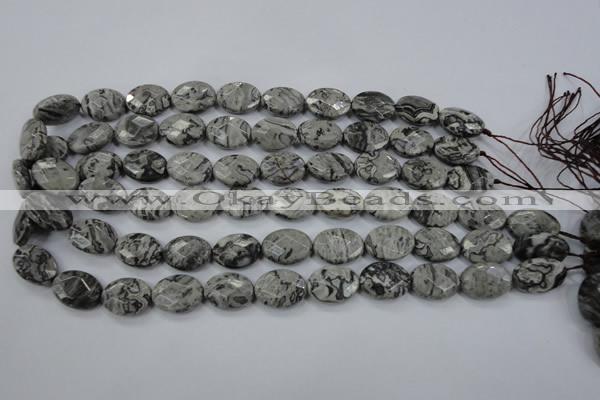 CPT145 15.5 inches 13*18mm faceted oval grey picture jasper beads