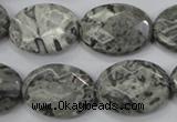 CPT147 15.5 inches 18*25mm faceted oval grey picture jasper beads