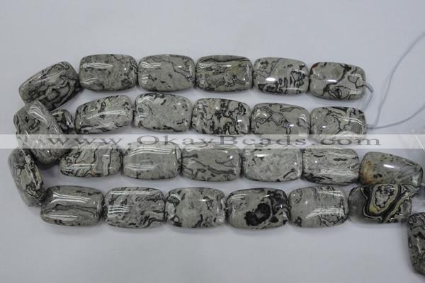 CPT182 15.5 inches 20*30mm rectangle grey picture jasper beads