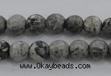 CPT187 15.5 inches 6mm faceted round grey picture jasper beads