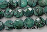 CPT232 15.5 inches 12mm faceted coin green picture jasper beads