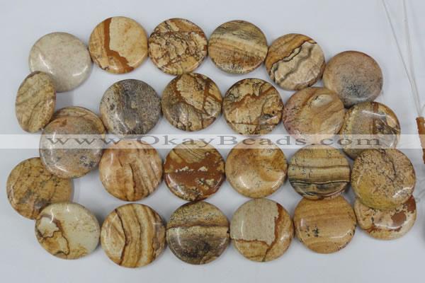 CPT260 15.5 inches 30mm flat round picture jasper beads wholesale