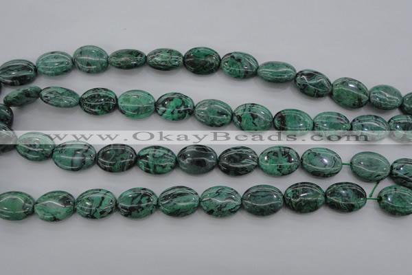 CPT319 15.5 inches 12*16mm oval green picture jasper beads