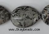 CPT358 15.5 inches 22*30mm flat teardrop grey picture jasper beads