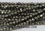 CPY03 16 inches 4mm faceted round pyrite gemstone beads wholesale