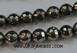 CPY106 15.5 inches 6mm faceted round pyrite gemstone beads wholesale