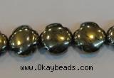 CPY163 15.5 inches 15mm carved flower pyrite gemstone beads wholesale