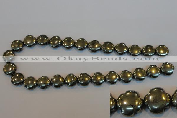 CPY163 15.5 inches 15mm carved flower pyrite gemstone beads wholesale