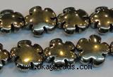 CPY164 15.5 inches 16mm carved flower pyrite gemstone beads wholesale