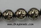 CPY207 15.5 inches 16mm round pyrite gemstone beads wholesale