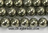 CPY260 15.5 inches 4mm round pyrite gemstone beads wholesale