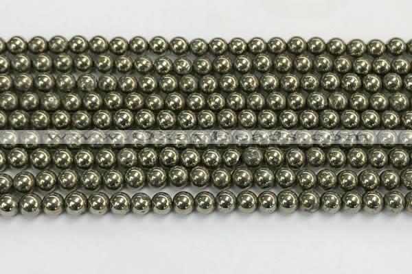 CPY260 15.5 inches 4mm round pyrite gemstone beads wholesale