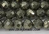 CPY265 15.5 inches 4mm faceted round pyrite gemstone beads