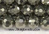 CPY266 15.5 inches 6mm faceted round pyrite gemstone beads