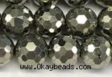 CPY267 15.5 inches 8mm round faceted pyrite gemstone beads