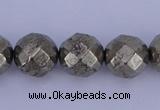 CPY30 16 inches 10mm faceted round pyrite gemstone beads wholesale