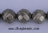 CPY31 16 inches 12mm faceted round pyrite gemstone beads wholesale