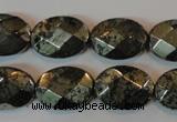 CPY344 15.5 inches 13*18mm faceted oval pyrite gemstone beads wholesale