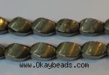 CPY346 15.5 inches 8*12mm twisted rice pyrite gemstone beads wholesale