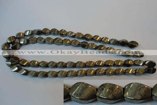 CPY346 15.5 inches 8*12mm twisted rice pyrite gemstone beads wholesale