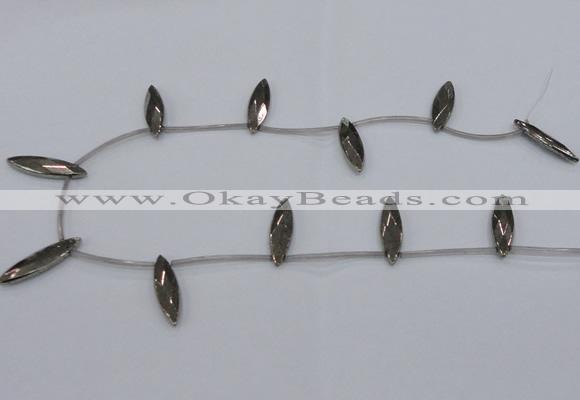 CPY398 Top drilled 8*30mm faceted marquise pyrite gemstone beads