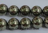 CPY405 15.5 inches 12mm round pyrite gemstone beads wholesale