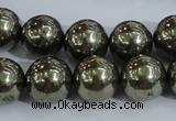 CPY406 15.5 inches 14mm round pyrite gemstone beads wholesale