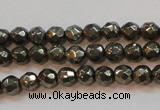 CPY49 16 inches 4mm faceted round pyrite gemstone beads wholesale