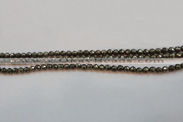 CPY49 16 inches 4mm faceted round pyrite gemstone beads wholesale