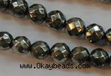 CPY50 16 inches 6mm faceted round pyrite gemstone beads wholesale