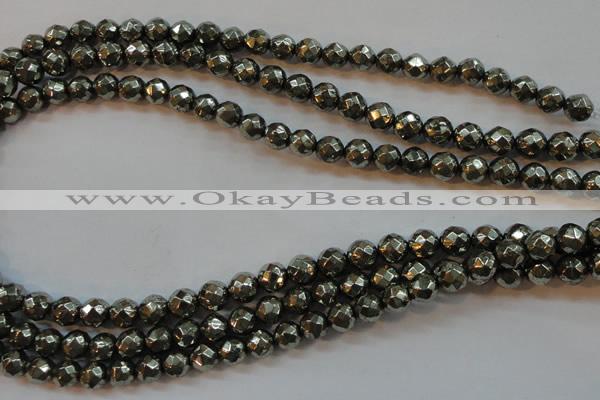 CPY50 16 inches 6mm faceted round pyrite gemstone beads wholesale