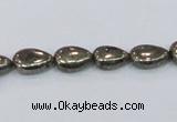 CPY576 15.5 inches 8*11mm flat teardrop pyrite gemstone beads