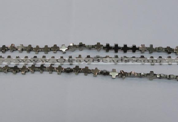 CPY581 15.5 inches 8*8mm cross pyrite gemstone beads wholesale