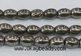 CPY597 15.5 inches 6*8mm rice pyrite gemstone beads wholesale