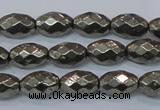 CPY603 15.5 inches 8*12mm faceted rice pyrite gemstone beads