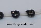 CPY787 Top drilled 8mm carved skull pyrite gemstone beads