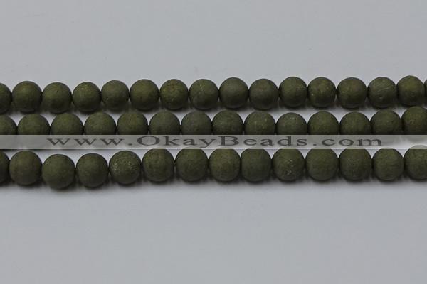 CPY817 15.5 inches 12mm round matte pyrite beads wholesale