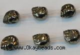 CPY84 15.5 inches 10mm carved skull pyrite gemstone beads wholesale