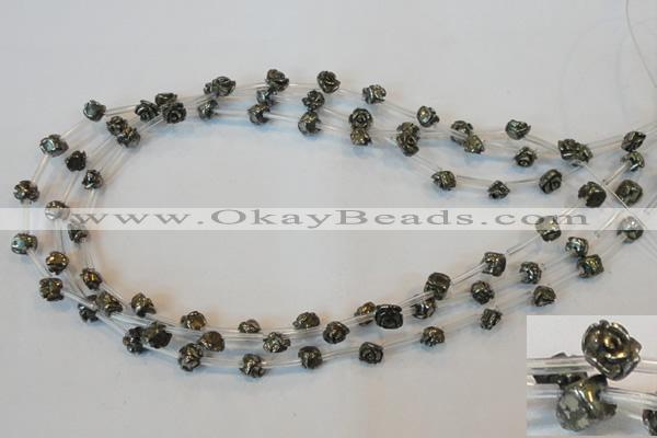 CPY90 15.5 inches 8mm carved rose pyrite gemstone beads wholesale