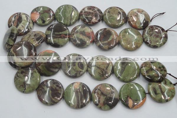 CRA14 15.5 inches 30mm flat round natural rainforest agate beads