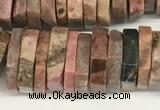 CRB1086 15.5 inches 5*20mm - 6*22mm faceted heishi rhodonite beads